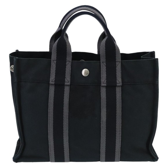 HERMES Fourre Tout PM Hand Bag Canvas Black Gray Silver Auth ti2255 - Picture 13 of 16